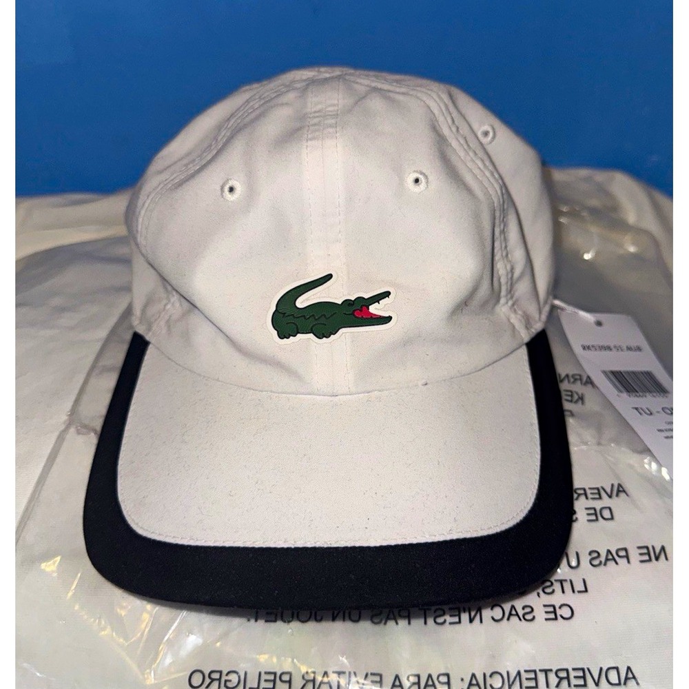 Lacoste Sport White Black Crocodile Logo Baseball Cap Mens Adjustable RK5398 OS